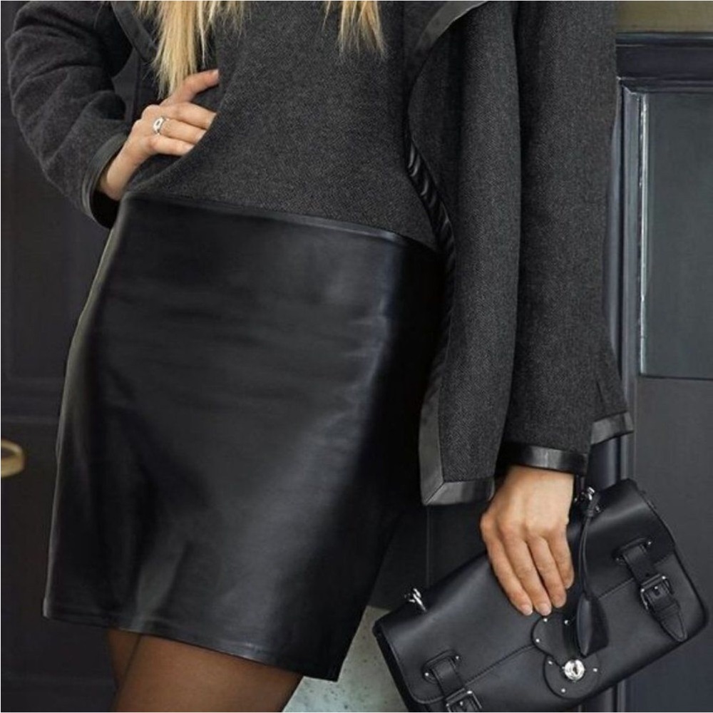 Ralph Lauren Black Label Cashmere Birdseye Lamb Leather Dress size medium